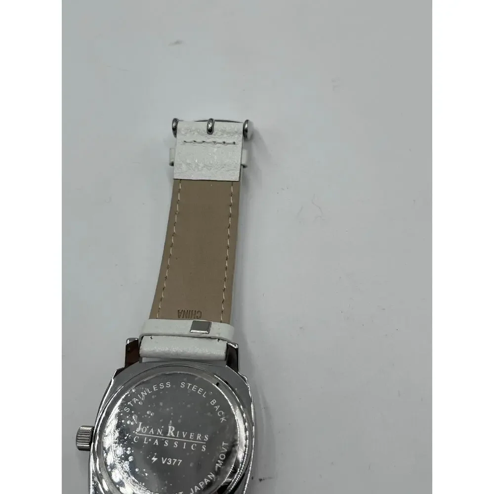 Joan Rivers Collection Vintage White Leather Watch V377 Black Face‎ New Battery
